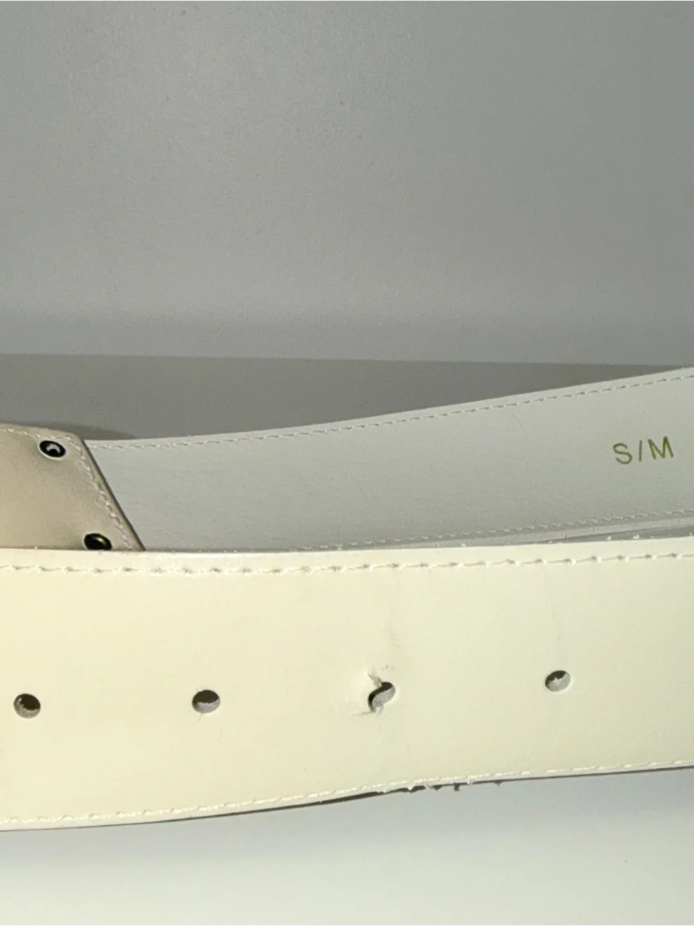 Vintage Nam Lewis White Belt With Gold-Tone Buckle, Sz S/M